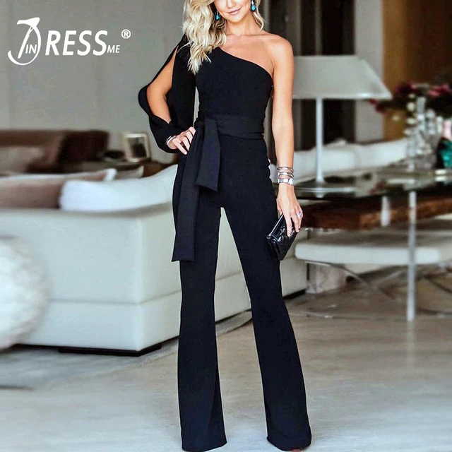 Special Price INDRESSME Women Runway Jumpsuits One Shoulder Romper Jumpsuit Sexy Lace Up Party Club Bodycon Bodysuit Summer Hot 2018