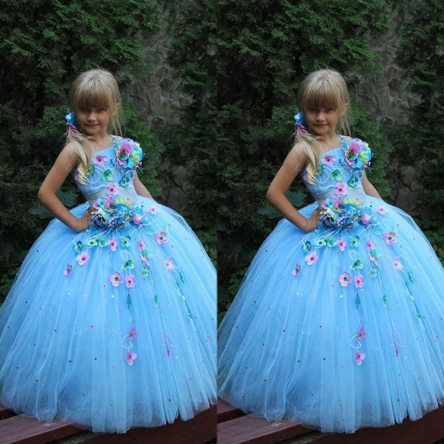 Cheap New Arrival Flower Girls' Dresses Floor Length Ball Gown Hand Made Flowers Tulle Colorful Little Girls' Party Dresses 2016