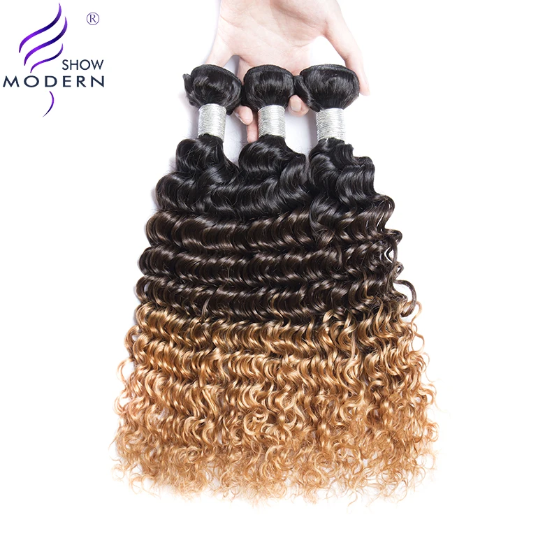 Modern Show Hair #1B/4/30 Peruvian Auburn Brown Ombre Three Tone Hair
Extension Curly Hair Bundles Remy Human Hair Bundles 3 Pcs