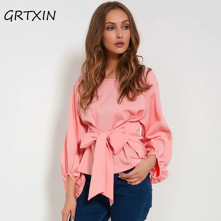 Chiffon Wrap Blouse Women Shirts Spring Fashion Lantern Long Sleeve