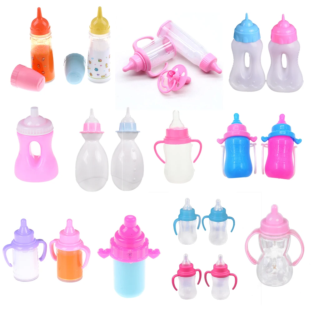 1/2/3pcs Milk Bottle Nipple Fuuny Baby Born Doll Accessories Doll Feeding-Bottle For Zapf 43cm/ 18inch American Gill Doll Pink