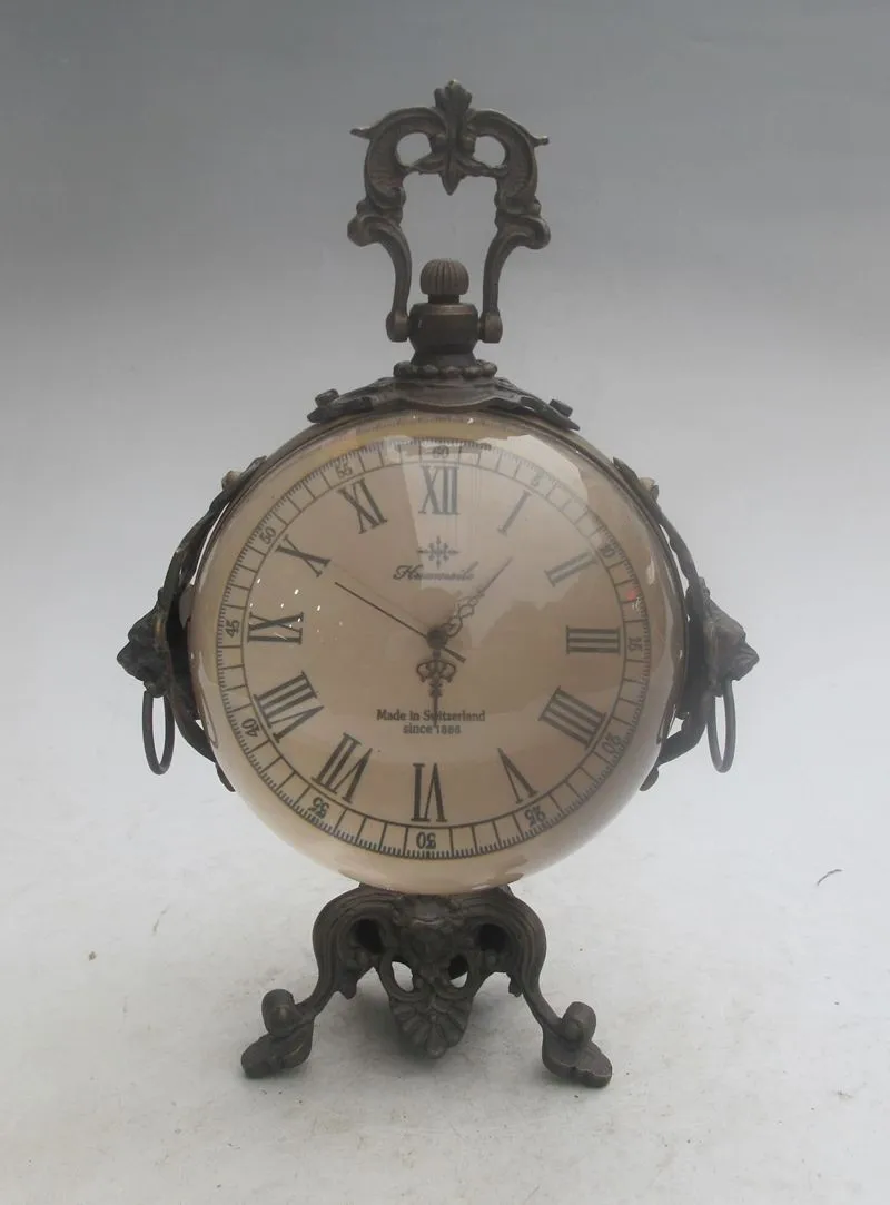 

decoration bronze factory Pure Brass Antique Old Chinese Vintage Crystal Ball Magnifier Quartz Clock ( Picture Randomly Send
