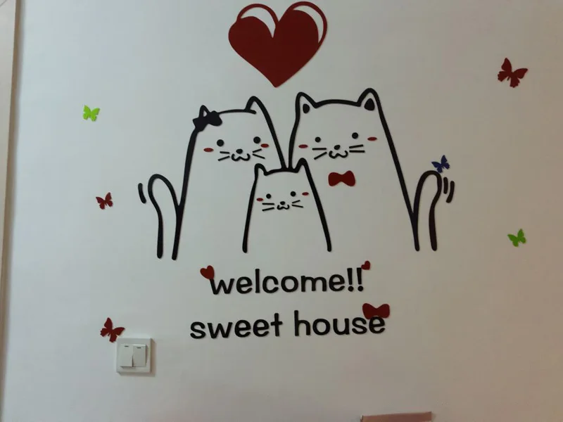 Cat Sweet Home мяу Семья Дизайн акрил Наклейки индивидуальные Стикеры для Гостиная прихожей магазин Аксессуары