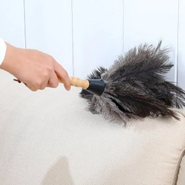 Anti-Static Ostrich Feather Fur Brush Duster Dust Cleaning Tool Wooden Handle