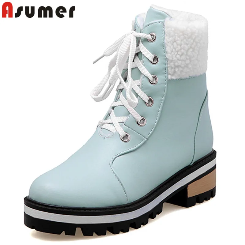 

ASUMER big size 32-43 fashion winter boots round toe lace up ankle boots for women low heels casual ladies snow boots 2020 new