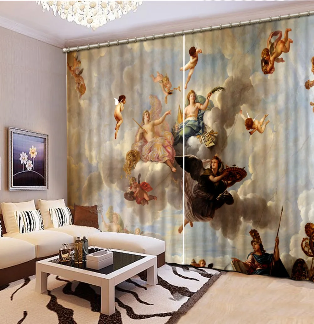 

High quality custom 3d curtain fabric angel curtains Europe curtain