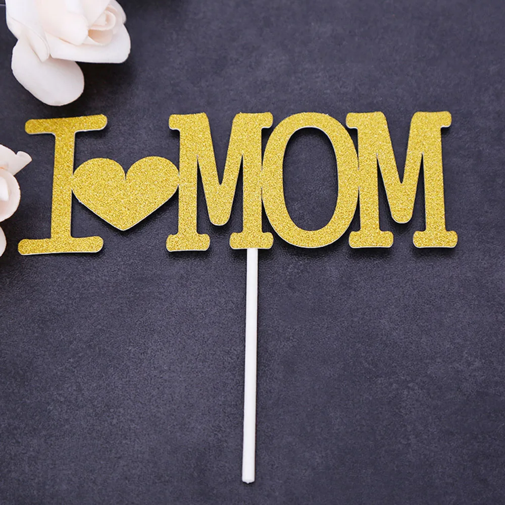 День отца день матери Happy украшение для именинного торта Торт Топ бамбуковый флаг аксессуары для день рождения свадебные принадлежности - Цвет: Gold MoM