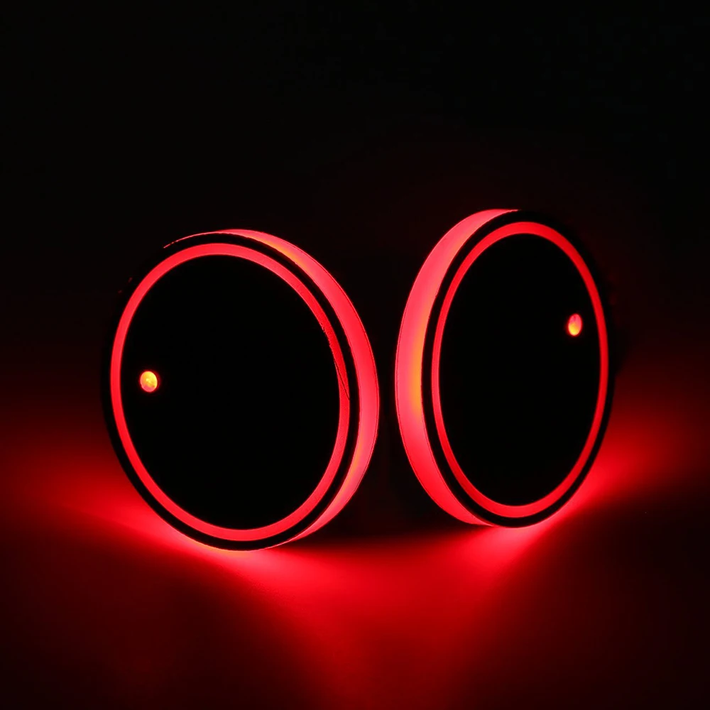 

2Pcs Car LED Water Cup Holder Bottom Mat RGB Light Decoration Cover Luminous Trim Lamp Pad Universal Ornament Car Accessories