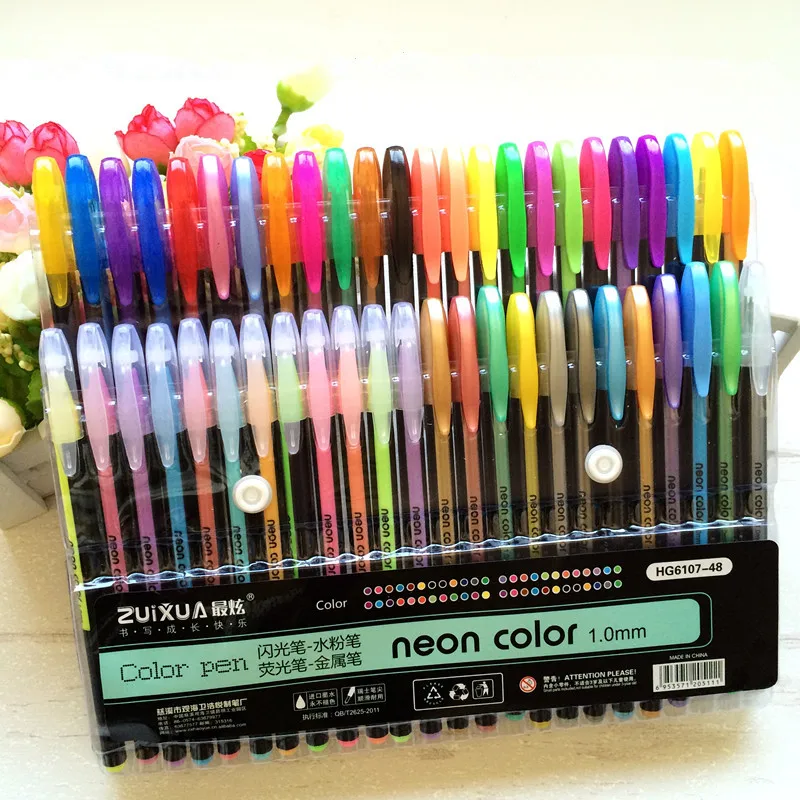 24 36 48 color Gel Pen Set Refills Metallic Pastel Neon Glitter Sketch Drawing Color Pen School