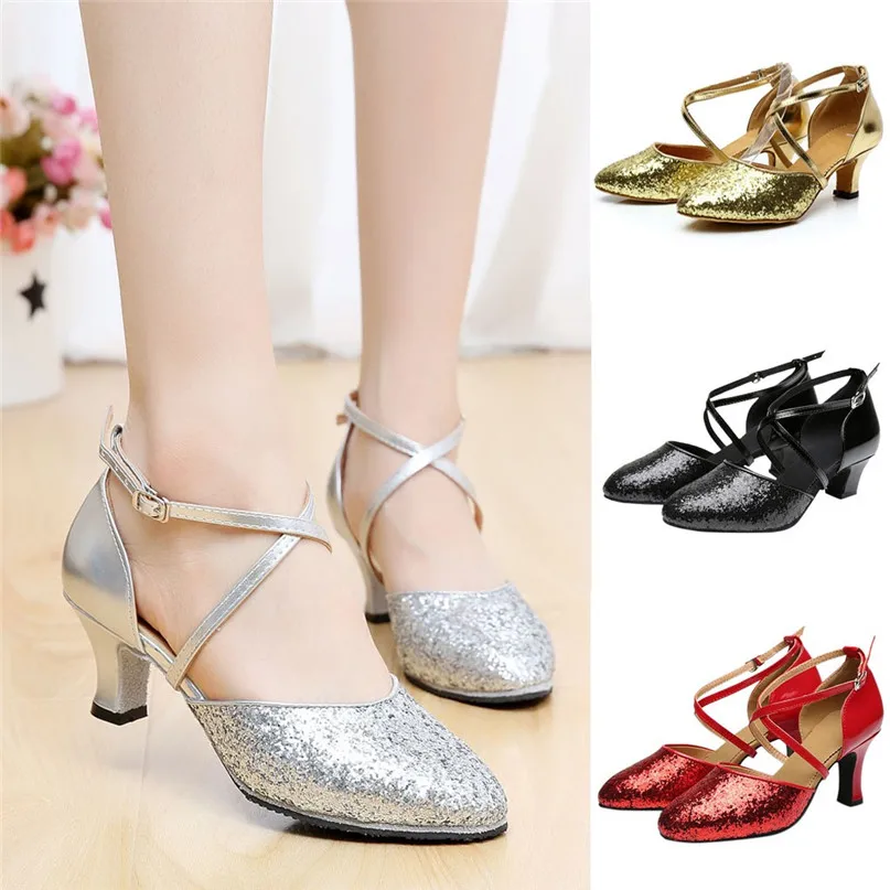 Women Dance Shoes Rumba Waltz Prom Ballroom Latin Salsa Dance Shoes Square Toe Wrap Dancing Shoes 5cm Heel #2P09 (1)