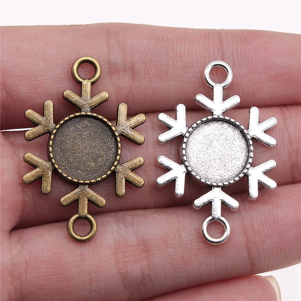 

10pcs 12mm Inner Size 35x23mm Outer Size Antique Bronze Antique Silver Color Snowflake Cameo Cabochon Base Setting Connector