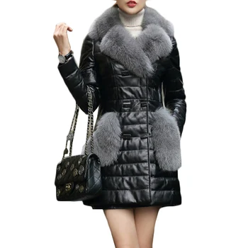 

Autumn Winter Leather Down Jacket Cotton Women Fashion Collar Slim Simulation Leather Womens Casual Black PU Leather Jacket B329