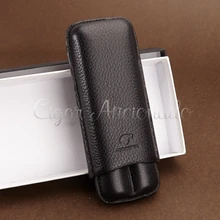 COHIBA гаджеты портативный черный мягкий кожаный портсигар держатель 2 трубки мини-коробка с увлажнителем элегантный подарочный ящик