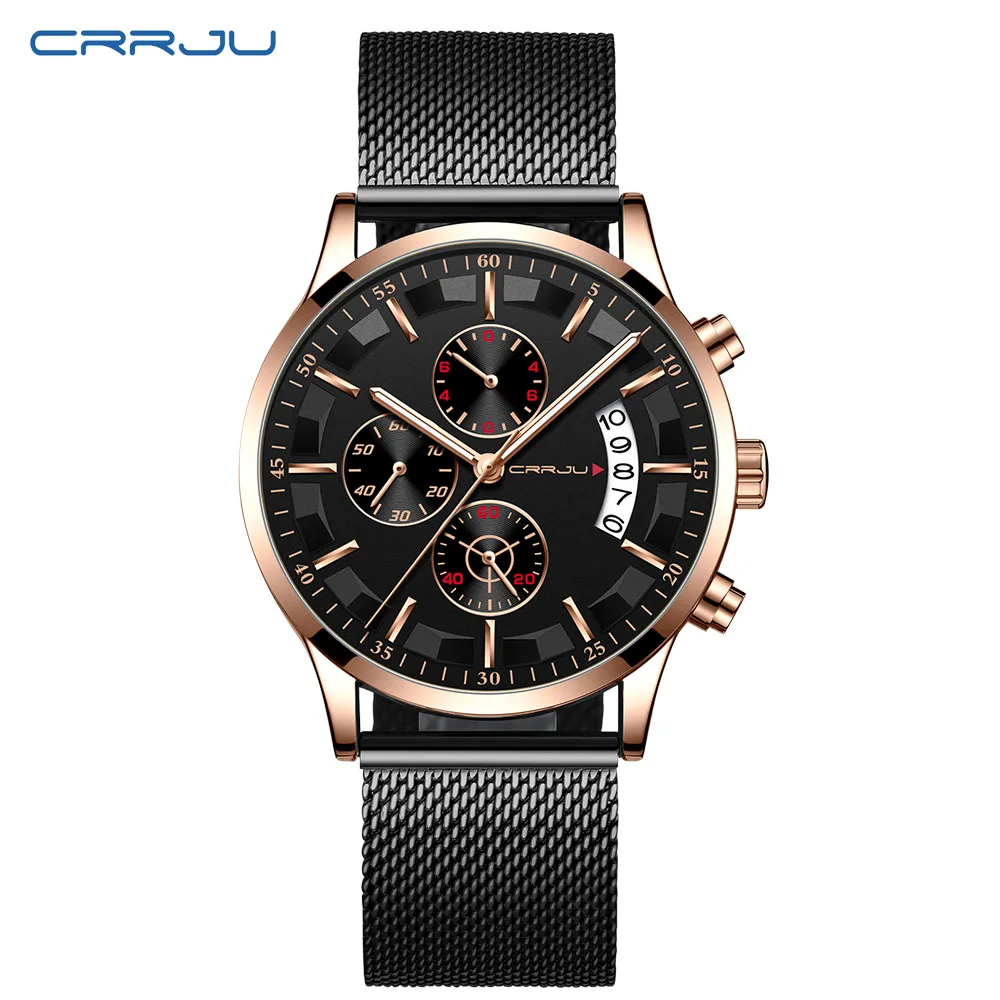 Топ бренд CRRJU роскошные мужские модные деловые часы Мужские кварцевые часы с датой мужские наручные часы из нержавеющей стали Relogio Masculino - Цвет: M black rose black