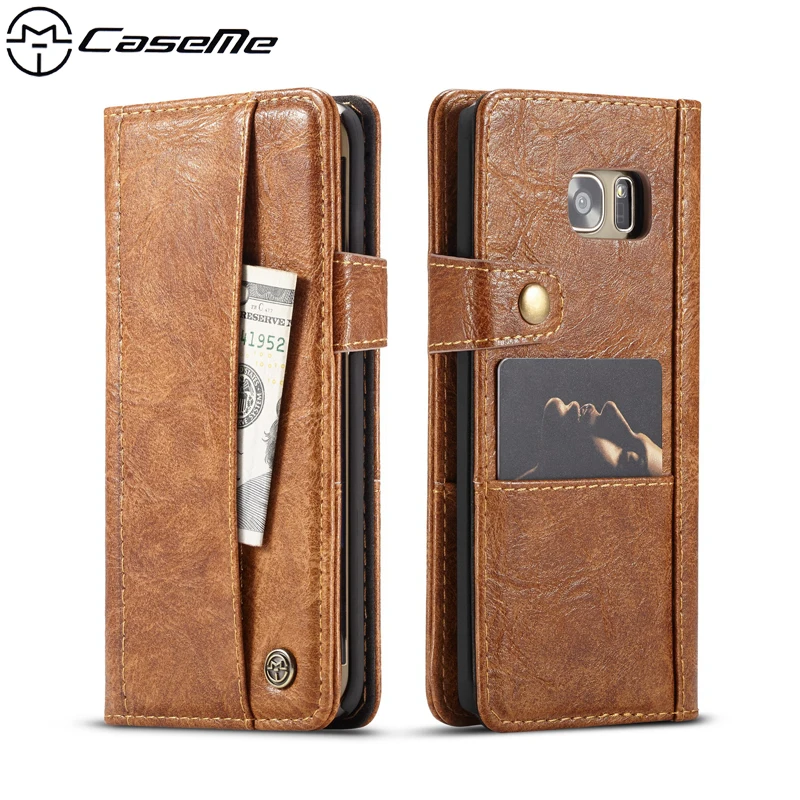 

CaseMe Luxury Retro PU Leather Flip Phone Case for Samsung Galaxy S7 Edge G930F G935F Coque Cover Wallet Card Slot PC Back Cover