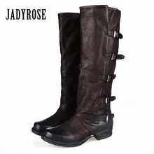 Jady Rose/Новинка года; женские сапоги до колена; Vinatge; зимние сапоги для верховой езды; обувь на плоской подошве; женские сапоги на платформе; botas Militares; высокие сапоги с пряжками