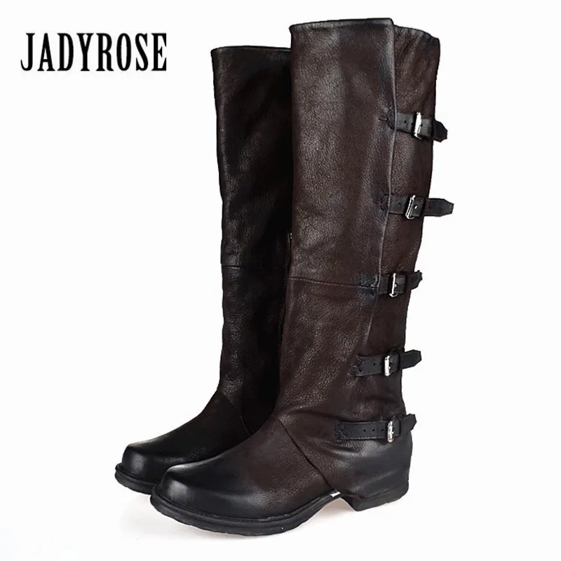 Jady Rose 2017 New Women Knee High Boots Vinatge Winter Riding Boots Flat Shoes Woman Platform Botas Militares Buckles Long Boot Jady Rose 2017 New Women Knee High Boots Vinatge Winter Riding Boots Flat Shoes Woman Platform Botas Militares Buckles Long Boot