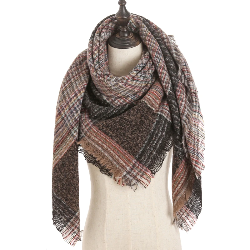 new designer brand women cashmere scarf triangle winter scarves lady shawls and wraps knit blanket neck striped foulard - Цвет: E6