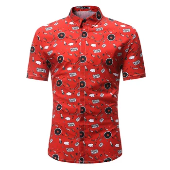 

Fashion Instrument Print Floral Shirt Men 2018 Summer Short Sleeve Beach Hawaiian Shirt Mens Casual Party Perform Dress Shirts