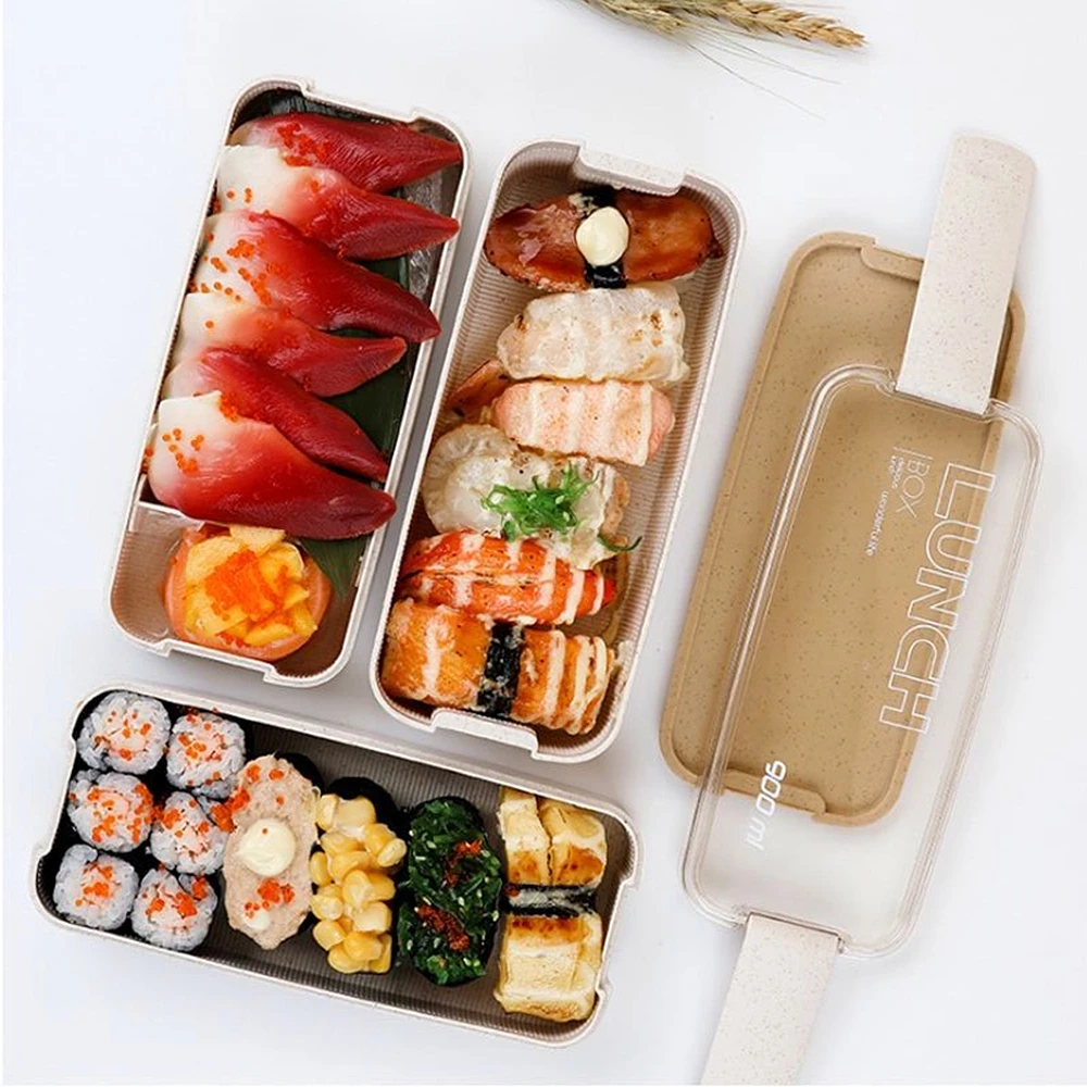 

900ml Portable Food Container Lunch Box 3 Layer Wheat Straw Bento Boxes Microwave Dinnerware Food Storage Container Lunchbox