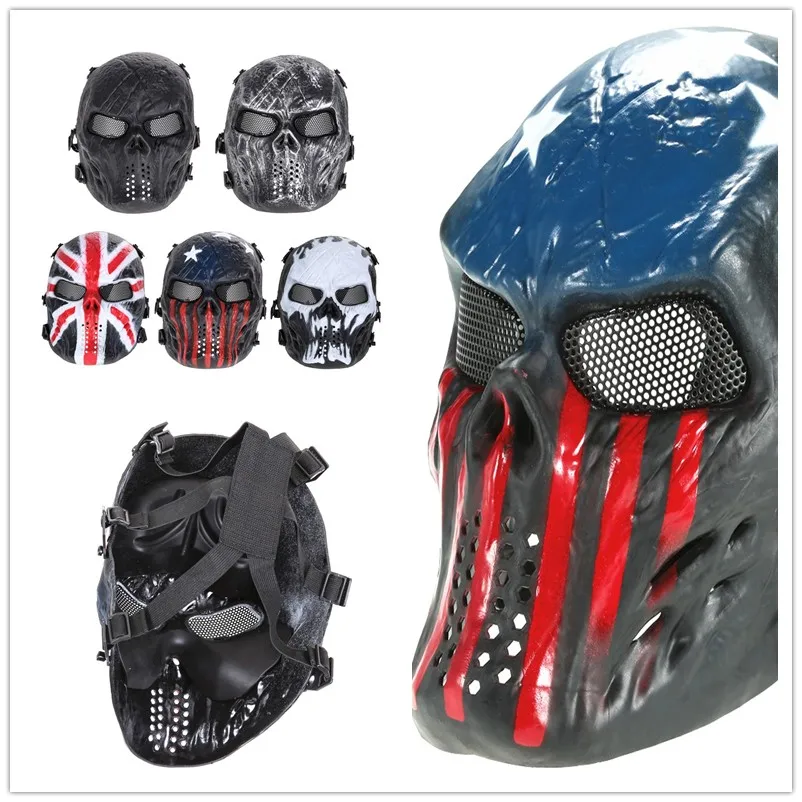 

Hot Sale Airsoft Paintball Full Face Protection Skull Mask Army Games Outdoor Metal Mesh Eye Shield Costume for Cosplay Party