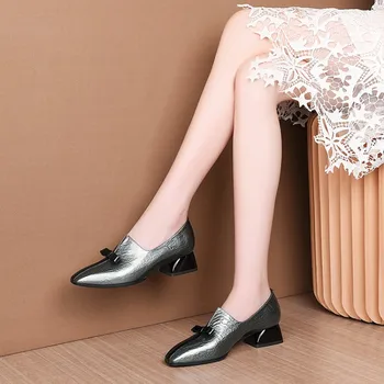 

MLJUESE 2020 women pumps cow leather autumn spring bow-tied purple color square toe high heels lady shoes party dress