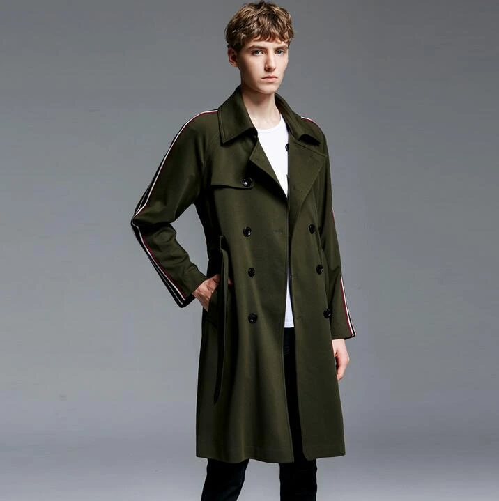メンズ中型トレンチコート ルーズフィット 長袖 カーキ ブラック アーミーグリーン ラージサイズ 春秋ファッション Trench Coat Men Trench Coatspring Autumn Aliexpress