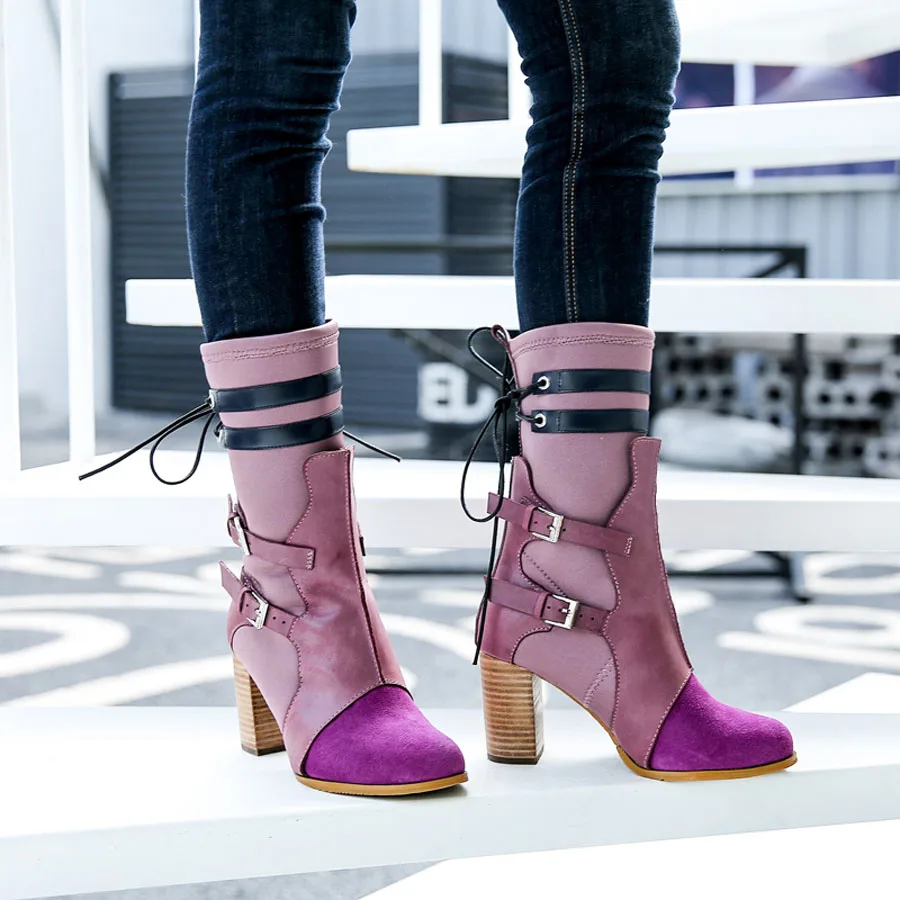 Prova Perfetto ручной работы высокое качество женские короткие ботинки из натуральной кожи Лоскутная дизайн ботинки челси с пряжкой ремешок на высоком каблуке
