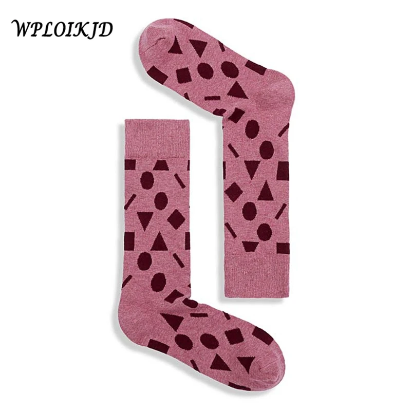 

[WPLOIKJD] Harajuku Fun Socks Men Dress Cool Design Crew Socks for Male Crazy Geometric Pattern Happy Sock in Soft Cotton Meias