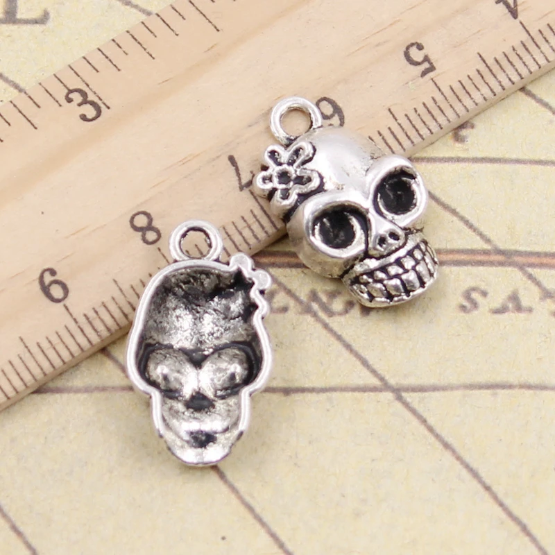 10pcs Charms skeleton skull 21x13mm Antique Silver Plated Pendants