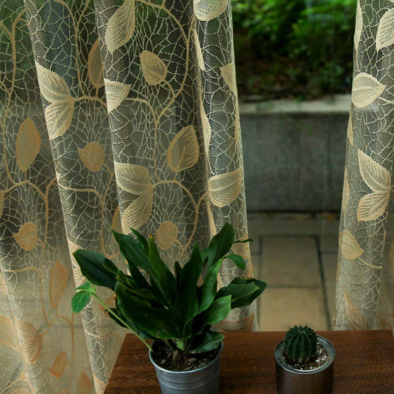 Тюль с вышивкой в виде золотых листьев, занавески для гостиной, кухни, декор в стиле кантри, органза, вуаль, оконные шторы, одна панель