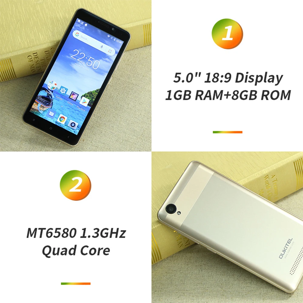 Oukitel C10 5.0 inch 18:9 Display Mobile Phone MTK6580 Quad Core 1.3GHz Dual SIM 2000mAh Android 8.1 3MP+2MP Camera Smartphone Oukitel C10 5.0 inch 18:9 Display Mobile Phone MTK6580 Quad Core 1.3GHz Dual SIM 2000mAh Android 8.1 3MP+2MP Camera Smartphone