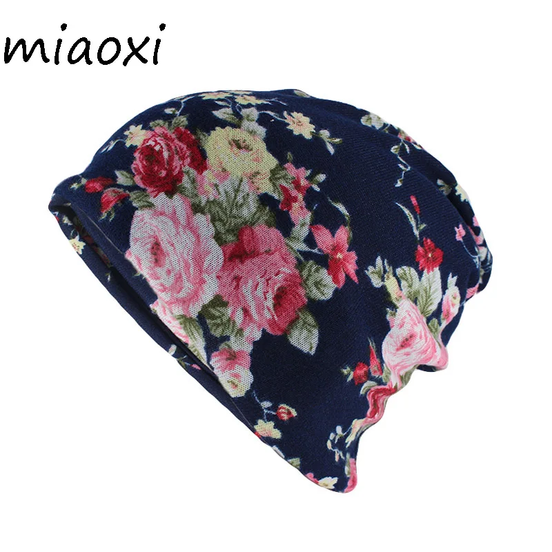 

Miaoxi Hip-Hop Fashion Women Floral Hat Scarf Double Used Adult Lady Warm Beanies Skullies Top Brand Girls Cotton Gorros