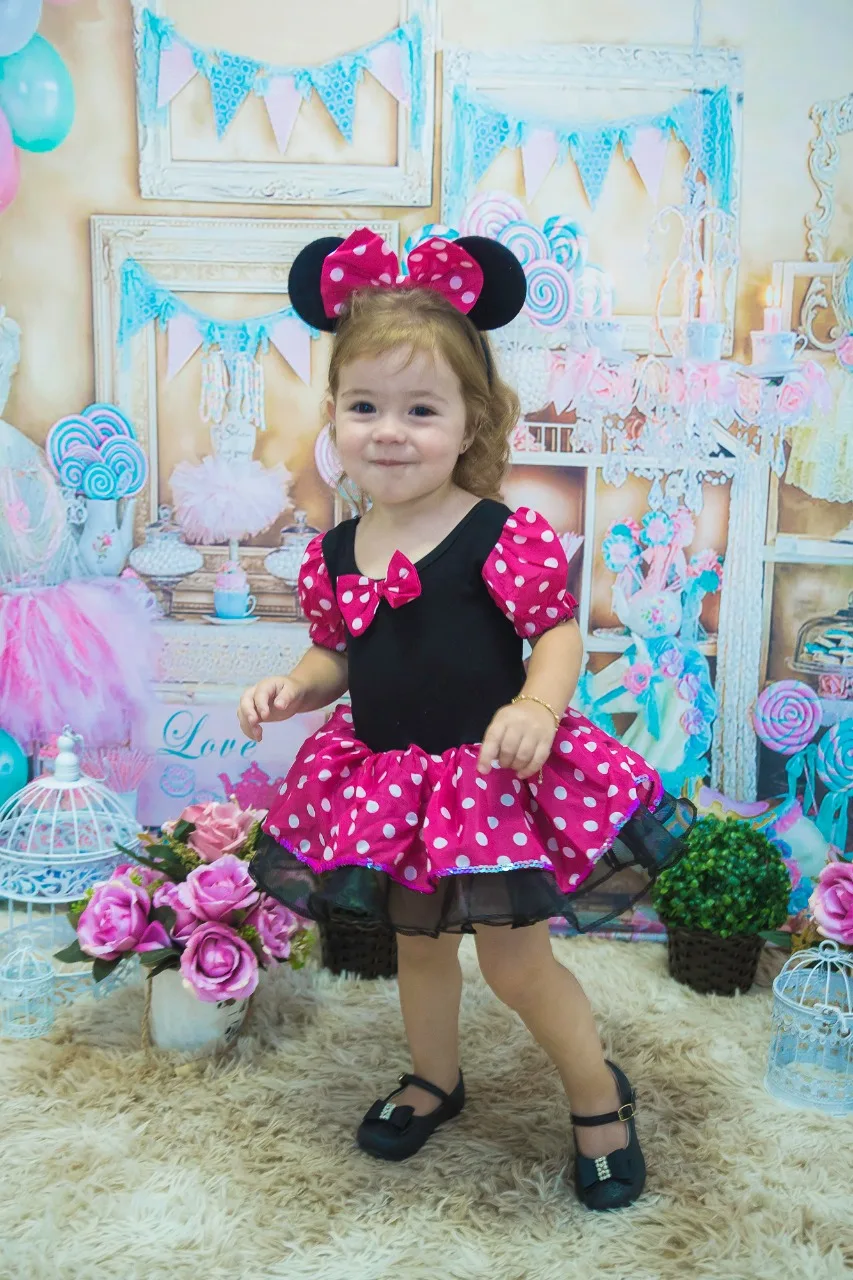 

2018 summer Kids Gifts Minnie Party Fancy Costume Cosplay Girls Ballet Tutu Dress+Ear Headband Girls Polka Dot Dress Clothes Bow