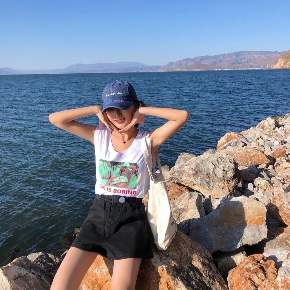 Новое поступление, высокая эластичная талия, Широкие джинсовые шорты, черные, синие, белые, розовые шорты, женские летние джинсовые шорты 3659 50