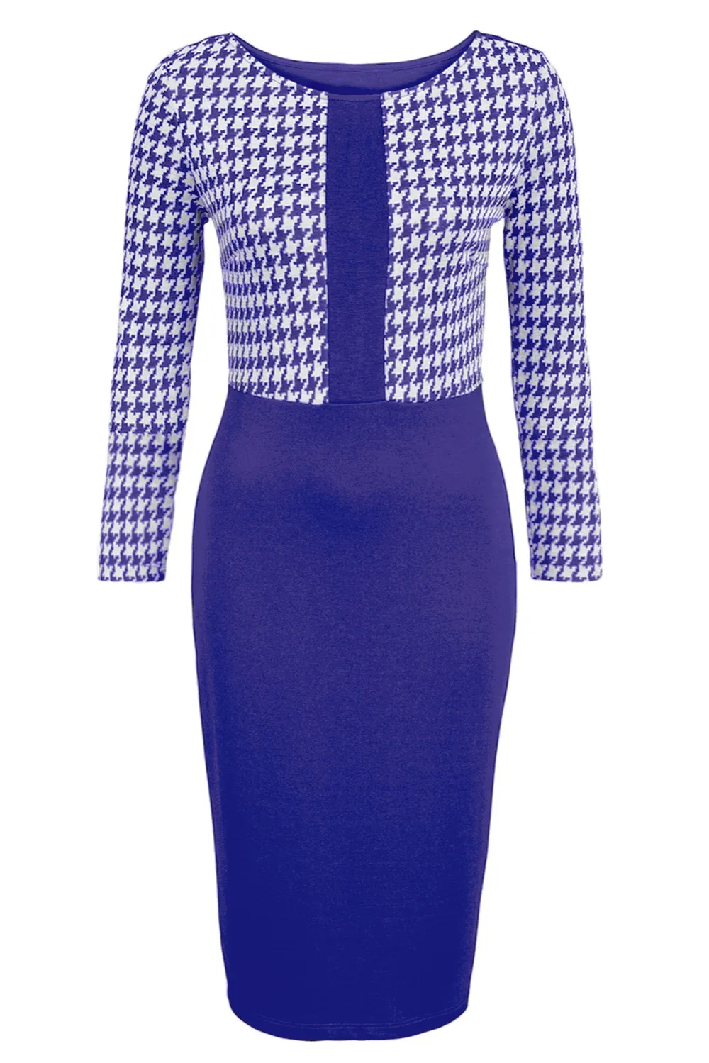 Cobalt-Blue-Houndstooth-Patchwork-Pencil-Midi-Dress-LC220538-5-3