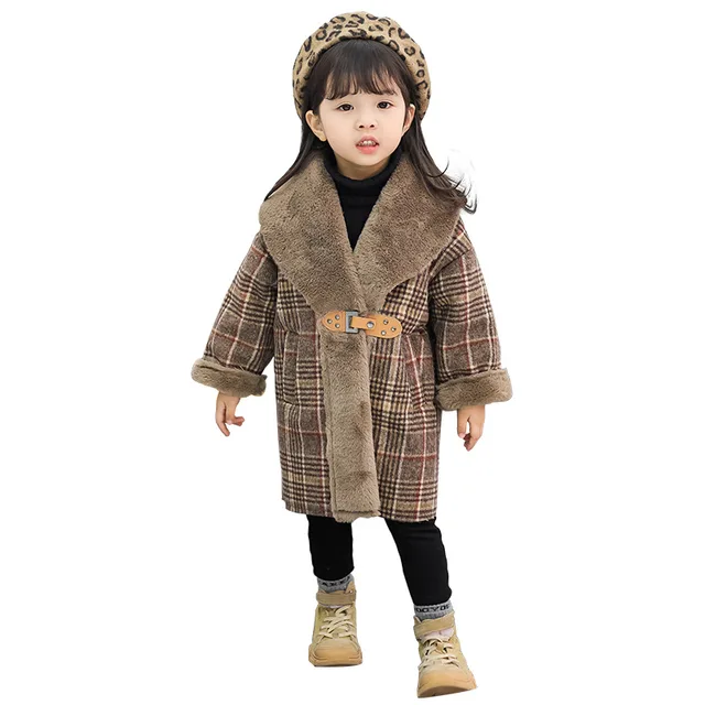 Baby Girls Plaid Jackets 2019 Children Winter Turn down Collar