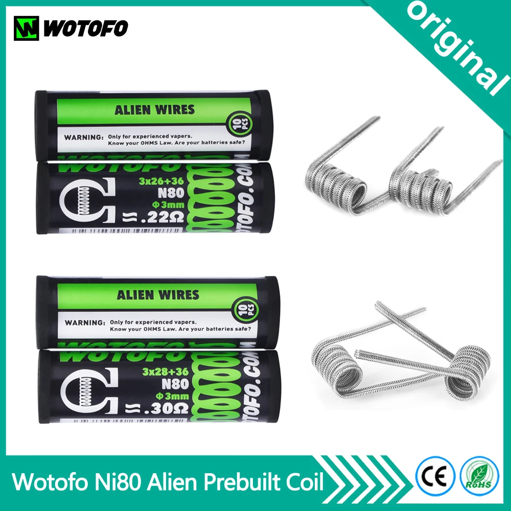 Оригинальная нагревательная катушка Wotofo Ni80 Alien 0 22 Ом 3 для RDA RTA 10 шт. | Электроника