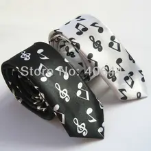 Партия 2 шт " Поли тонкий черный и белый Нотная запись полиэстер тонкий галстук обтягивающие Галстуки Модные Узкие галстуки