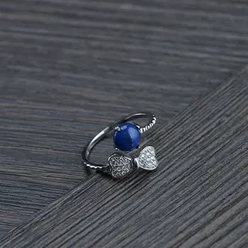 

Genuine Solid Sterling Silver 925 Ring With Bowknot Designer Jewelry Accessories Women Natural Lapis Lazuli Adjustable