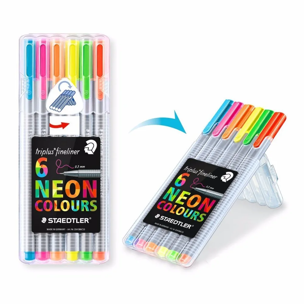 STAEDTLER Triplus Fineliner neon 334 SB6CS3 маркер гелевая ручка волокно тонкая линия ручка 0,3 мм 6 цветов впитывается