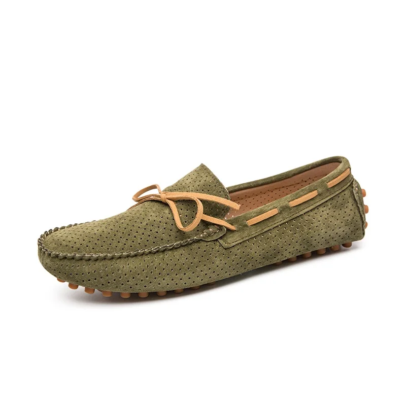 Модные летние мягкие мокасины; мужские лоферы из натуральной кожи; мужская обувь на плоской подошве; обувь для вождения в британском стиле для взрослых - Цвет: Green