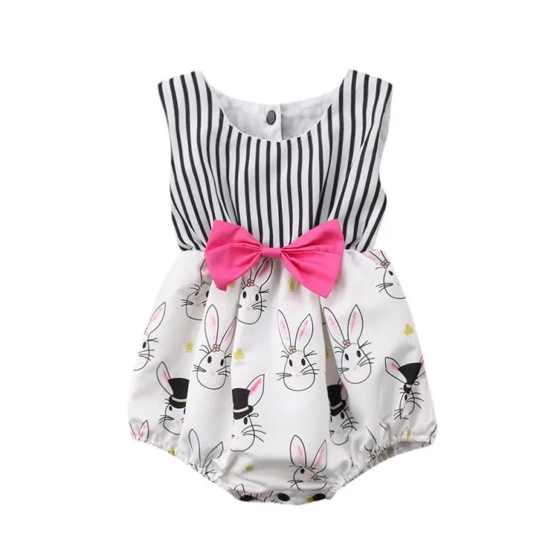 

Baby Girls Bodysuit Easter Rabbit Print Striped Jumpsuit Outfits Animal Sleeveless Cotton Cute clothes Bodysuit Dress For Girls