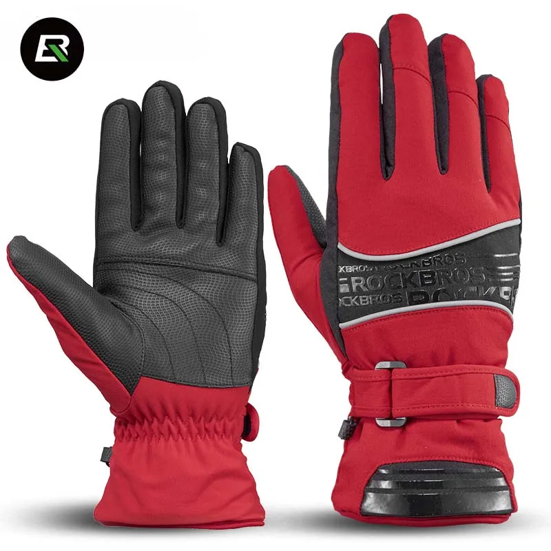 Rockbros Зимние перчатки для велоспорта, тепловые флисовые ветрозащитные теплые перчатки для горного велосипеда, перчатки для лыжного спорта, Guantes Ciclismo