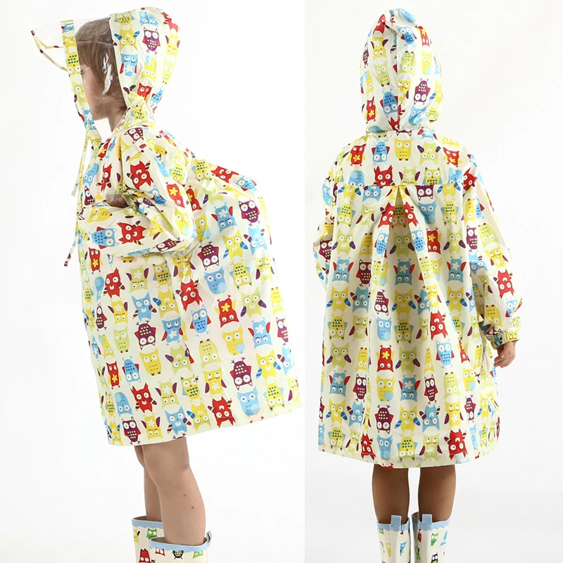 Водонепроницаемый нейлоновый плащ-дождевик с милой совой для мальчиков и девочек, ветрозащитное пончо для детского сада, студенческого детского дождевика, Детская куртка