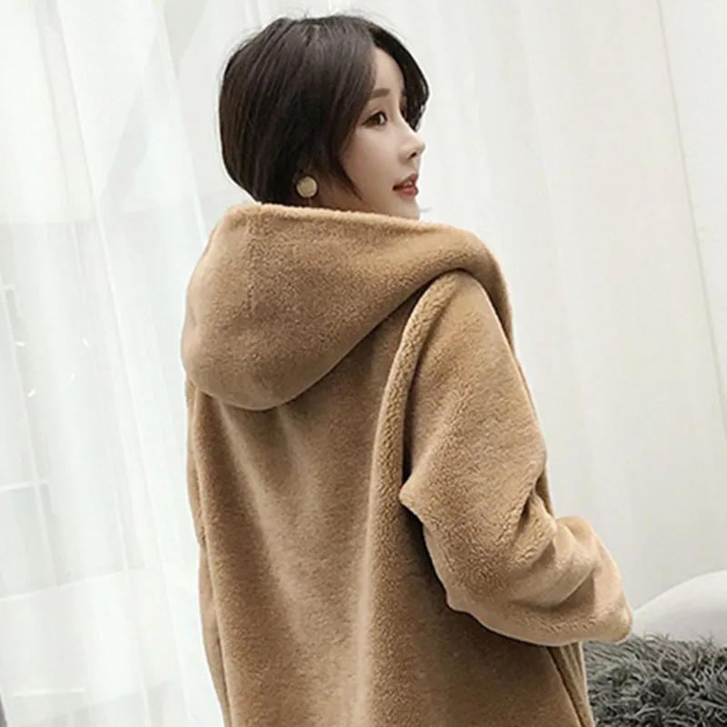 Laine Vestes De Moutons Femmes Des Hiver Manteaux 2018 Wyq1955 Long Beige Manteau À Veste Mode bleu Avec camel Capuche Chaud Tonte Fourrure Ayunsue Réel Ceinture xa08aq