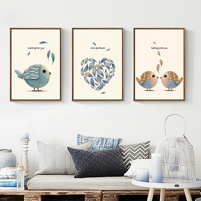 

Angel's Art Unframed Modern Cute Birds Quotes Print Wall Decor Canvas Poster