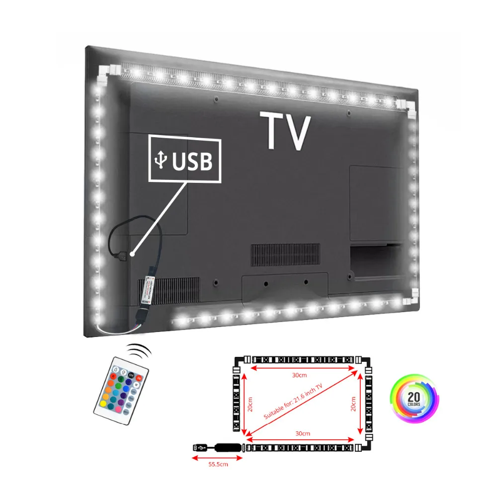 RGB светодиодный свет Газа 1 м 2 м 3 м 5050 USB Светодиодные ленты диод лента освещение украшения Ambilight лента для ТВ фонового освещения