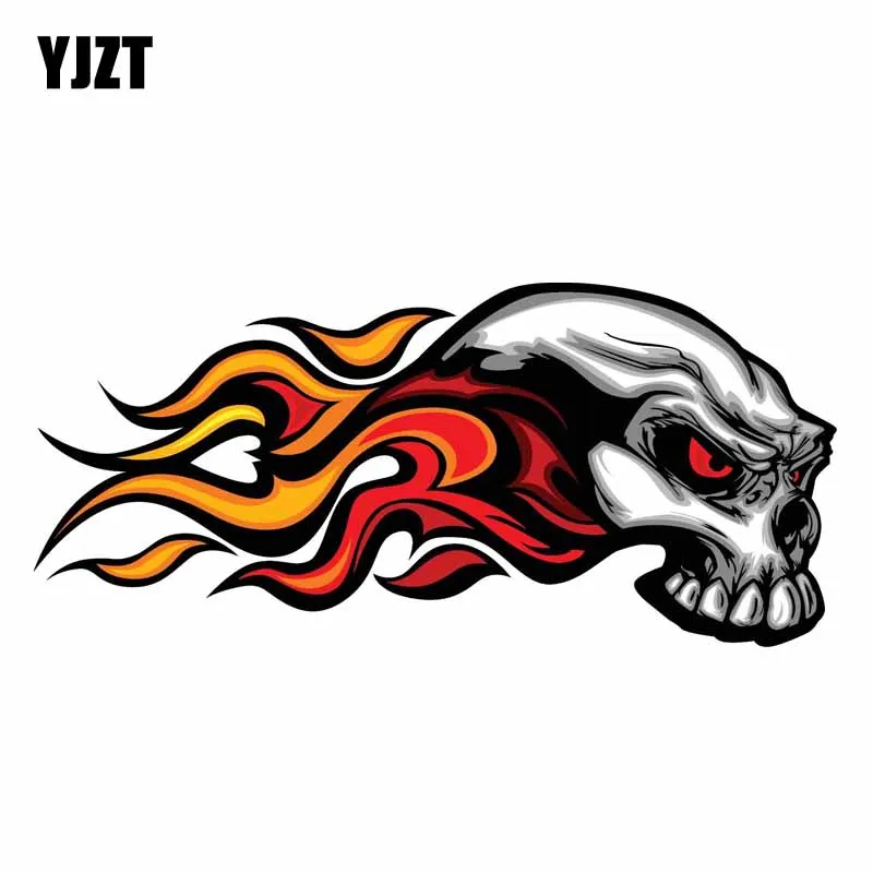 

YJZT 15.2CM*7CM Flaming Skull Motorcycle Windows Car Sticker Decal 6-0716