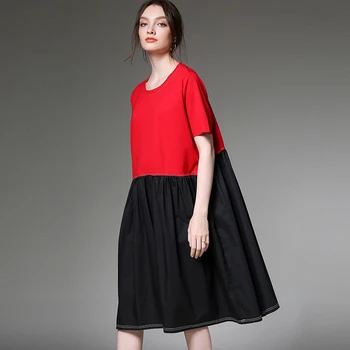 

women cotton summer dress plus size patchwork 2019 lady beach party cotton white red short sleeve work casual dresses female 4xl